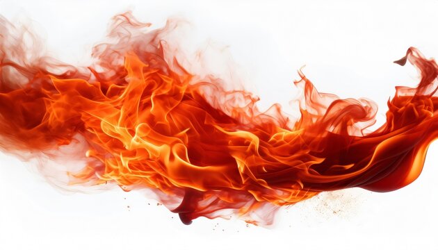 Fiery red flames billowing smoke against a white backdrop