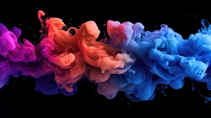 Obraz premium Vibrant blue, pink, and orange ink swirling together, creating an abstract art piece against a deep black background.