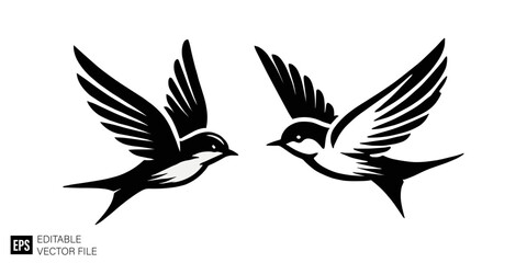 Obraz premium set of bird Isolated vector graphic illustration design in black and white silhouette for clip art templates