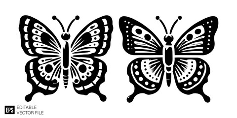 Obraz premium butterfly Isolated vector graphic illustration design in black and white silhouette for clip art templates