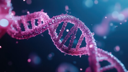 A vibrant, pink DNA double helix glows against a dark background, showcasing the beauty of genetic structures in a captivating design.