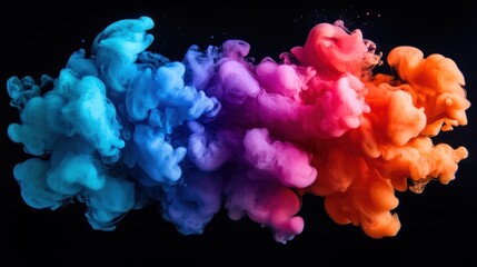 Obraz premium Vibrant smoke swirls in shades of blue, purple, pink, and orange against a black background, creating an artistic and dynamic visual effect.