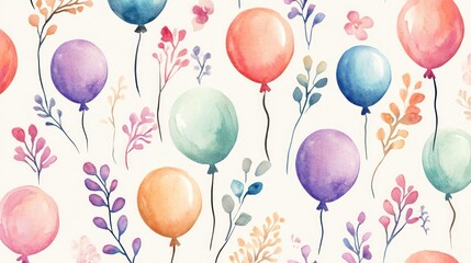 Obraz premium Colorful watercolor balloons with floral accents create a cheerful and festive atmosphere.