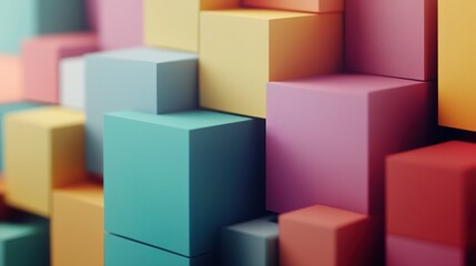 Colorful geometric blocks create an abstract and playful composition, evoking a sense of creativity and modern design.
