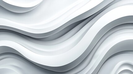 Abstract white wave patterns create a sleek, modern background, featuring smooth curves and soft shadows.
