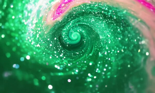 ivid swirling cloud of Emerald Green and Rose Pink colors 