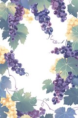 Background template with copy space  of grape leaf and  vine. Watercolor.