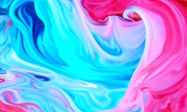 ivid swirling cloud of neon blue and soft pink colors 