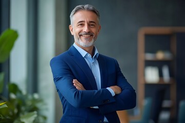 Fototapeta premium Confident Middle Aged Executive Standing in Office with Arms Crossed