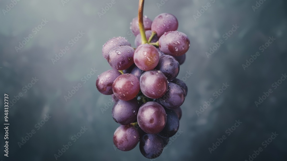 Poster a single bunch of grapes with a soft focus on the background, highlighting the fruit