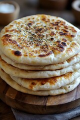 Pita Bread - A round, soft flatbread that is often stuffed with meats, cheeses, or vegetables.