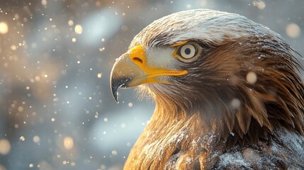 Naklejka premium Clipart of a powerful eagle with a fierce expression, highlighted in a close-up view and displayed against a crisp white background, emphasizing its grandeur.