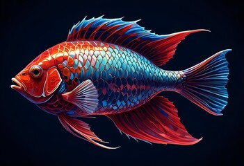 Fototapeta premium Tropical Fish Painting Digital Artwork Colorful Animal Illustration Isolated Graphic Design
