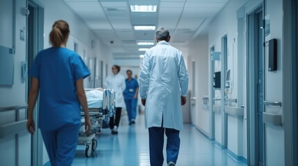 Fototapeta premium A comprehensive image of the healthcare system in action, showcasing various professionals working together to ensure patient well-being.