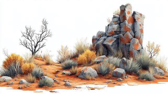 Clipart of deforestation showcasing environmental damage with images  deforested areas, and ecological collapse on a white background.