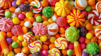 Fototapeta premium Colorful candies themed around a season or specific holiday, such as Halloween, Christmas or Easter, add a festive touch to the scene.