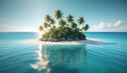 Tropical Island Lonely Beach Travel Holiday Background Blue Clear Water Palms Sky Clouds