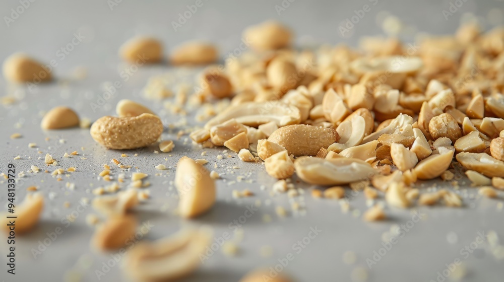 Leinwandbilder a spread of crushed peanuts scattered across a smooth surface, with a clean background to highlight 