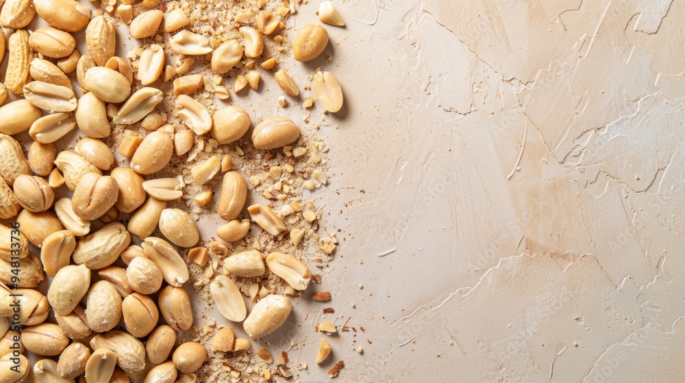 Leinwandbilder a spread of crushed peanuts scattered across a smooth surface, with a clean background to highlight 