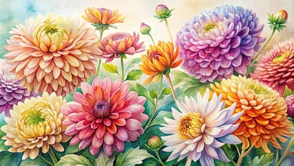 Fototapeta premium Watercolor of colorful chrysanthemum flowers