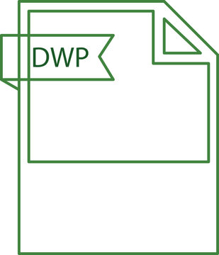 DWP File format icon black outline and light color text
