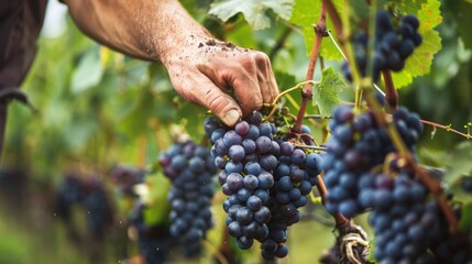 Obraz premium Fresh grape fruit in hands in plantation farm