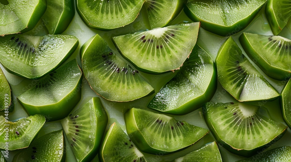 Aufkleber Bright green kiwi fruit pieces arranged in a pattern emphasizing texture