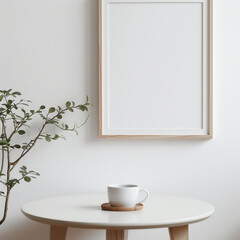 Obraz premium picture render minimal realistic living canvas furniture up poster floor photo room chair image simple frame interior mock blank paper retro home scandinavian nordic bohemian business li