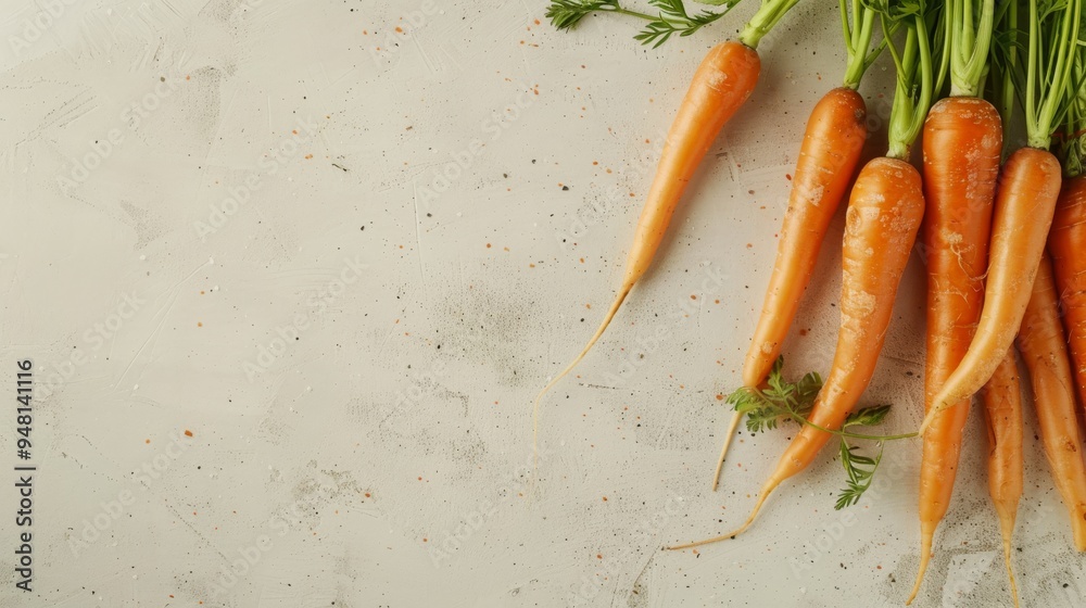 Poster carrots lying side by side with copy space on a light background