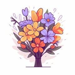 A vibrant bouquet of spring flowers featuring tulips, daisies, and other blossoms gathered in a cheerful arrangement