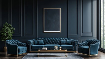 Fototapeta premium An idea for a minimalist navy style interior design.
