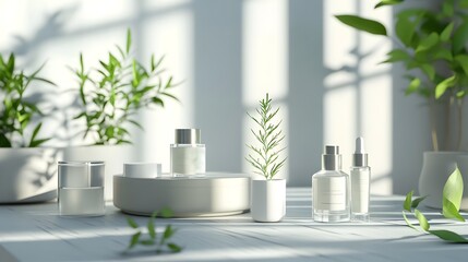 Organic Skincare Products with Natural Ingredients in Minimalist 3D