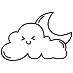 cloud and moon doodle icon transparent background
