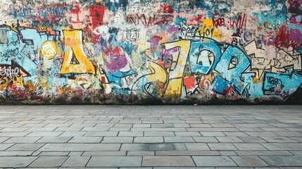 Fototapeta premium A vibrant wall covered in colorful graffiti art, reflecting urban creativity and street culture.