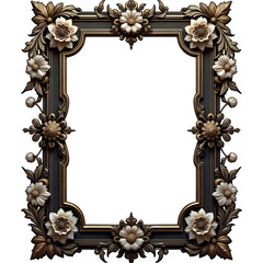 Vertically symmetrical tarot floral ornamental frame on transparent background