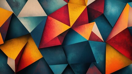 Vibrant abstract geometric shapes in warm and cool tones create a dynamic visual experience.