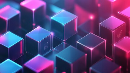Obraz premium Abstract digital cubes glowing in vibrant pink and blue hues, creating a futuristic and mesmerizing atmosphere.