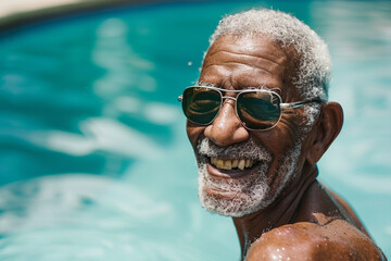 Fototapeta premium Smiling Senior Man Enjoying a Day by the Pool