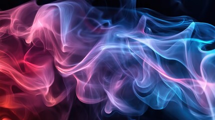 Fototapeta premium A mesmerizing swirl of colorful smoke waves, blending vibrant shades of pink, blue, and purple against a dark background.