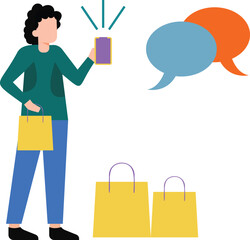 The girl is calling for a ride after shopping.