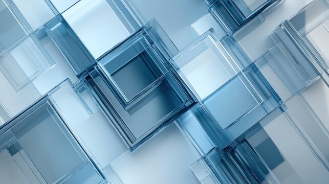 Abstract blue glass squares overlapping in a modern design.