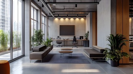 Fototapeta premium Sleek and Sophisticated Minimalist Office Space Exuding Professionalism