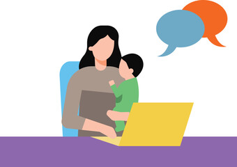 The girl is working with her child