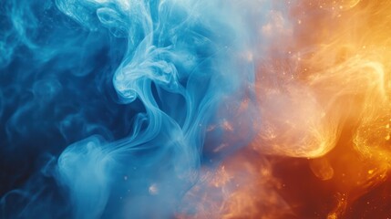 Obraz premium Dynamic blue and orange smoke swirling together, creating a mesmerizing visual contrast.