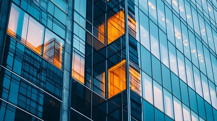 Sleek Modern Glass Building Facade Showcasing Geometric Reflections and Urban Elegance