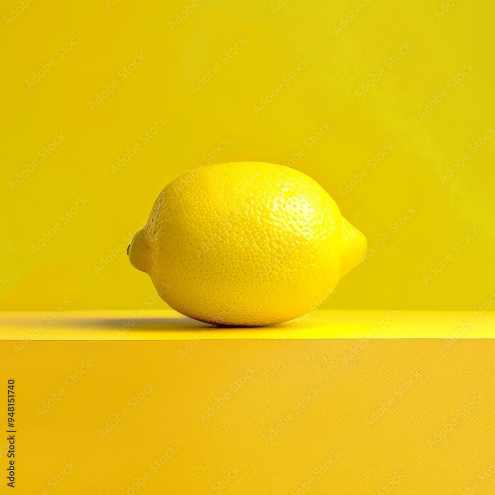 Poster Lemon background highlighting a single, large lemon with a focus on its detailed surface and vibrant yellow color, surrounded by a minimalistic backdrop