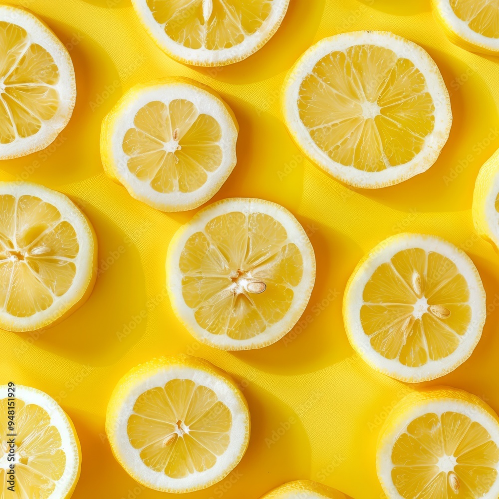 Aufkleber lemon background with a simple and clean layout featuring sliced lemons arranged in a pattern, highl