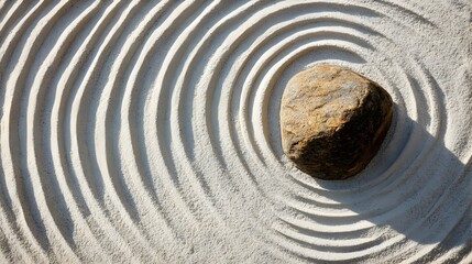 Naklejka premium Tranquil Zen Garden with Raked Concentric Sand Circles