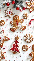 A plate of gingerbread cookies with a Christmas tree and snowflakes on them
