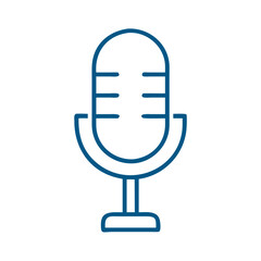  Microphone Icon in Simple Blue Line Art on White Background